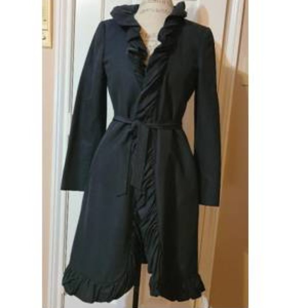 Black ruffled coat.  Wear this lovely, adorable, perky coat day or night.